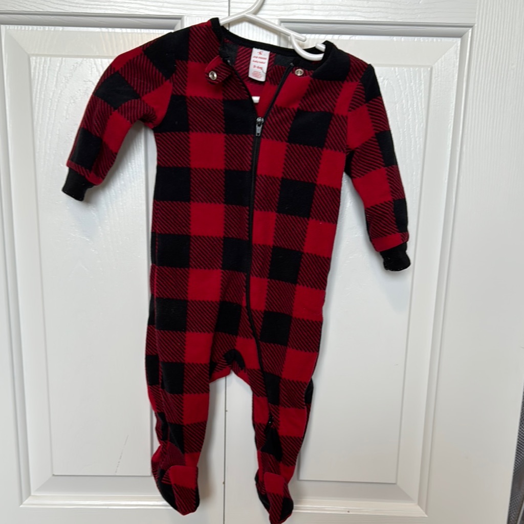 Plaid Kids One Piece Pajama - Red And Black